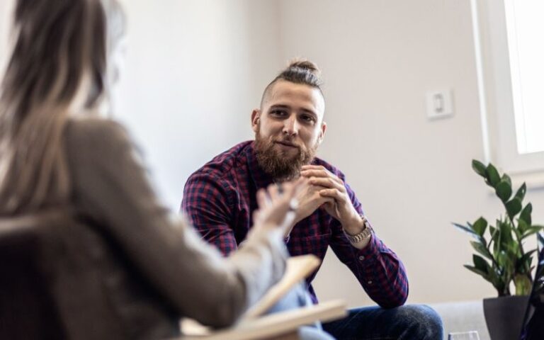 young male in therapy for addiction