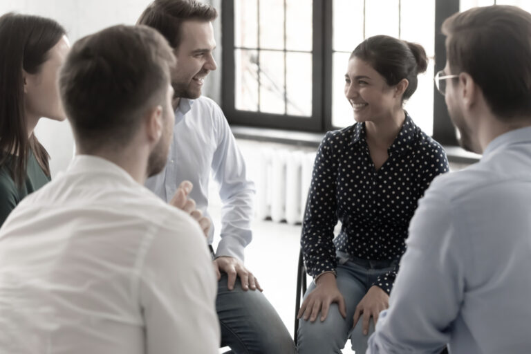 A group therapy session for outpatient cocaine addiction treatment in a Massachusetts or Maine rehab center.