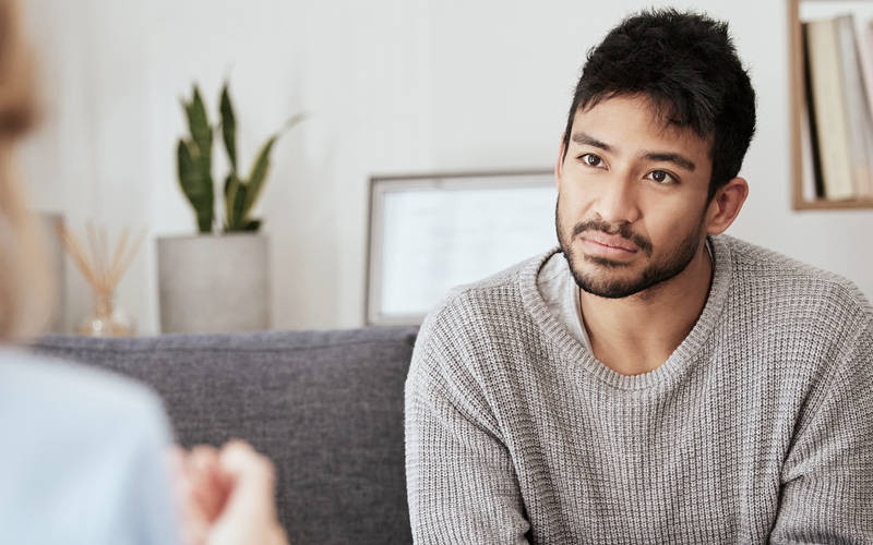 A man in therapy for mental health treatment in Westbrook, ME.