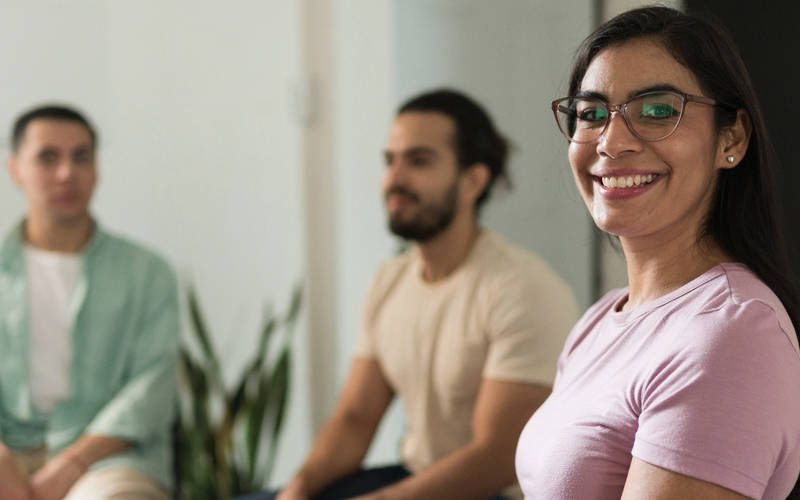 A group therapy session for outpatient mental health treatment in Falmouth, ME.