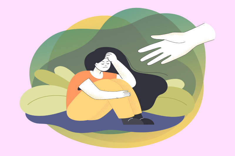 A cartoon teen girl experiencing intrusive thoughts.
